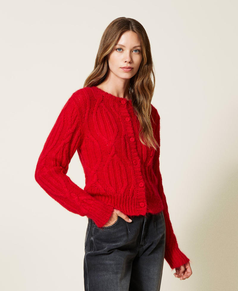 Mohair blend cable knit cardigan Poppy Red Woman 222TT3341-01