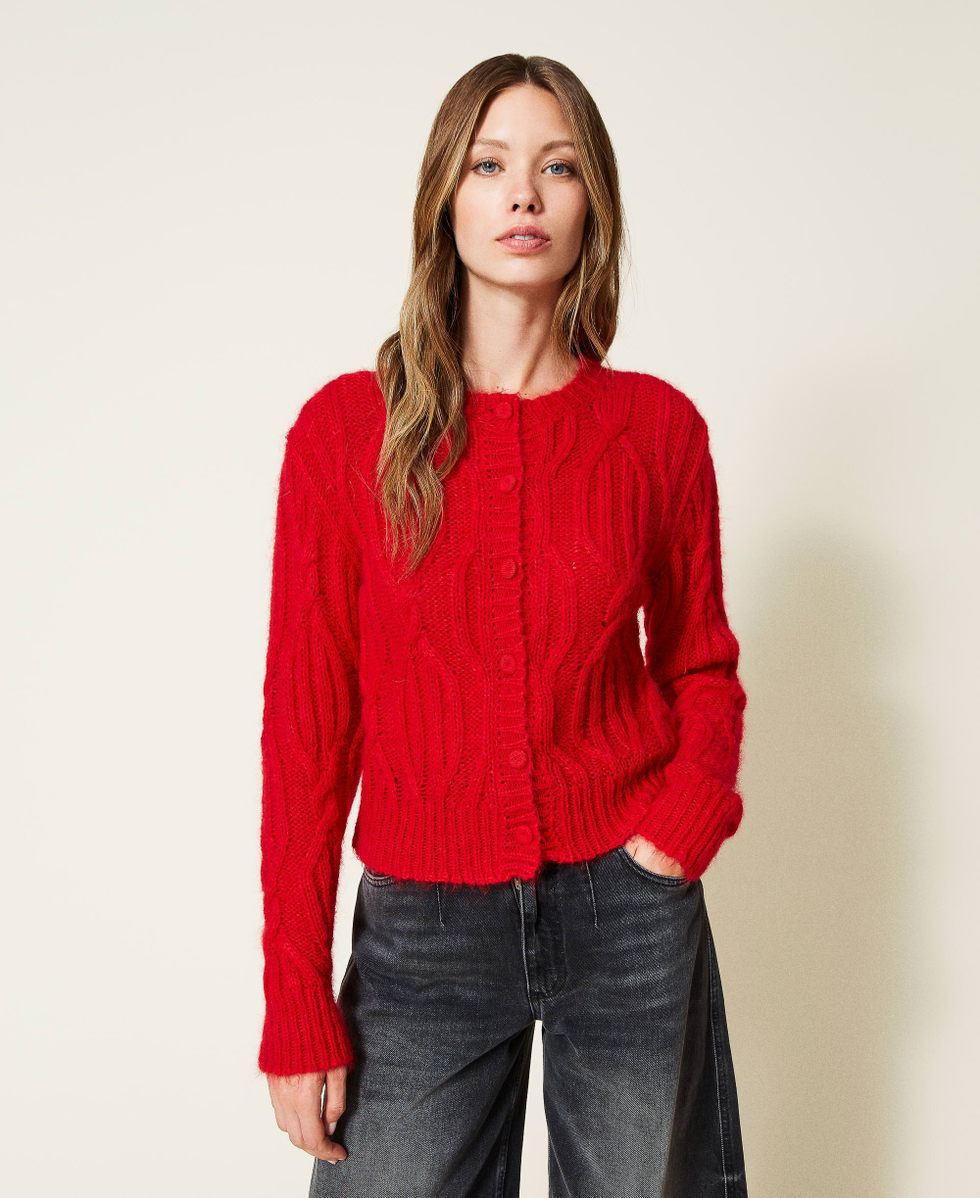 Cardigan misto mohair a trecce Donna, Rosso | TWINSET Milano