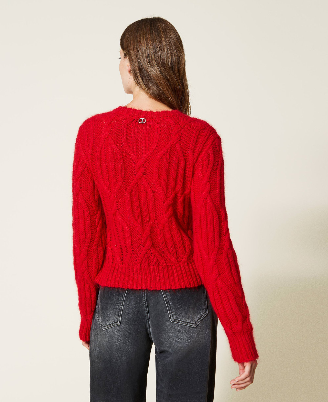 Mohair blend cable knit cardigan Poppy Red Woman 222TT3341-03