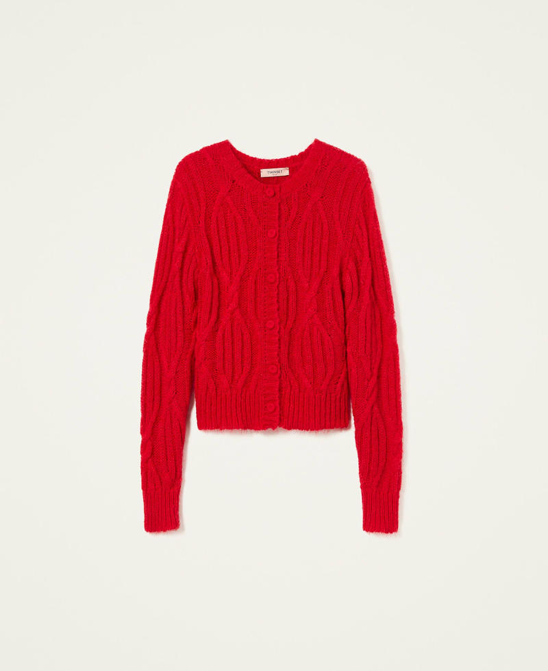 Mohair blend cable knit cardigan Woman, Red TWINSET Milano