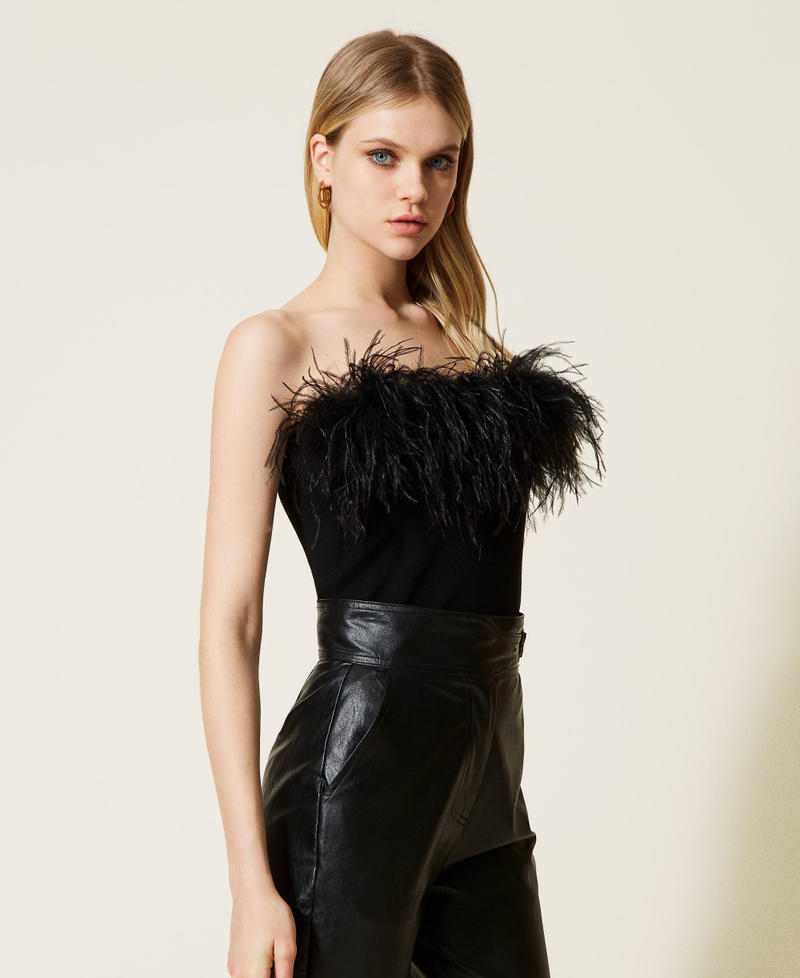 Knit top with feathers Black Woman 222TT3360-03