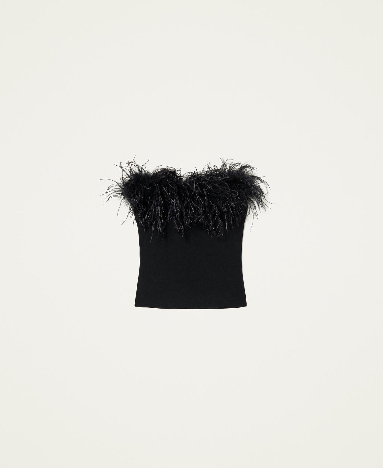 Top in maglia con piume