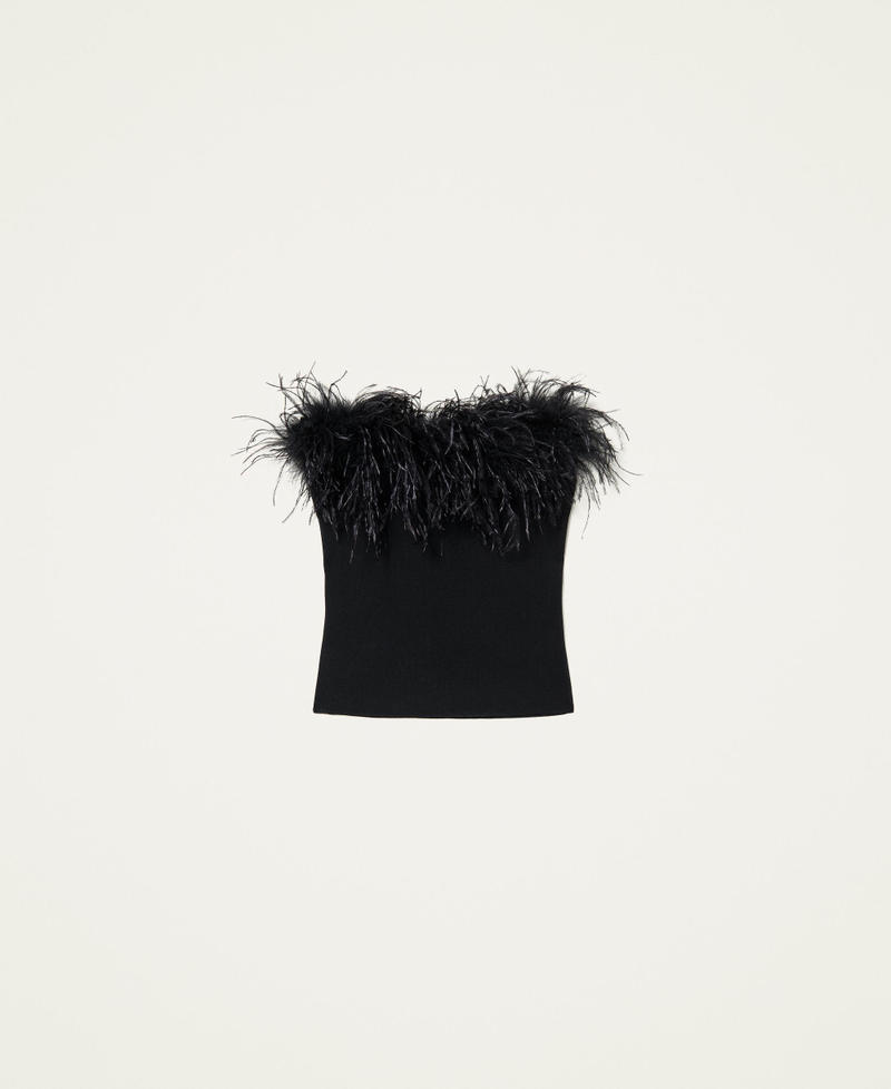 Knit top with feathers Black Woman 222TT3360-0S