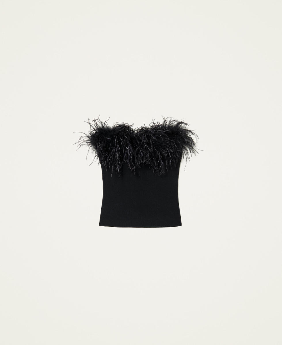 Knit top with feathers Woman, Black | TWINSET Milano