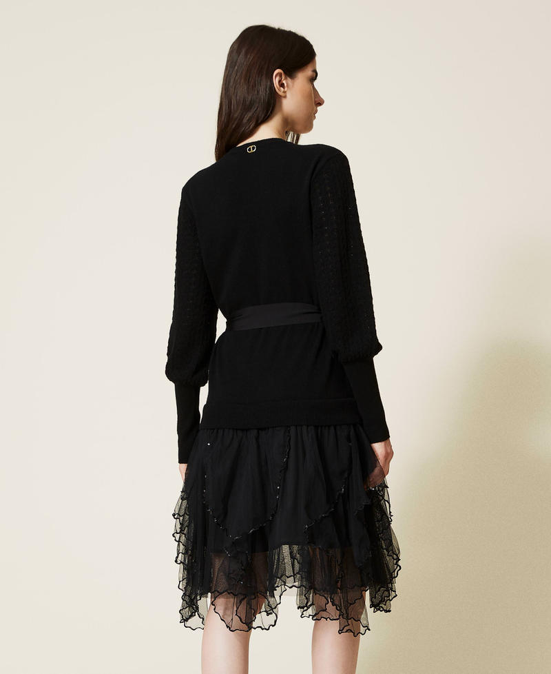 Abito Corto Da Donna In Tulle Con Perline E Applique, Dydsz, Scollo A Cucchiaio, Maniche Corte, Perfetto Per Festa E Cocktail, Nero