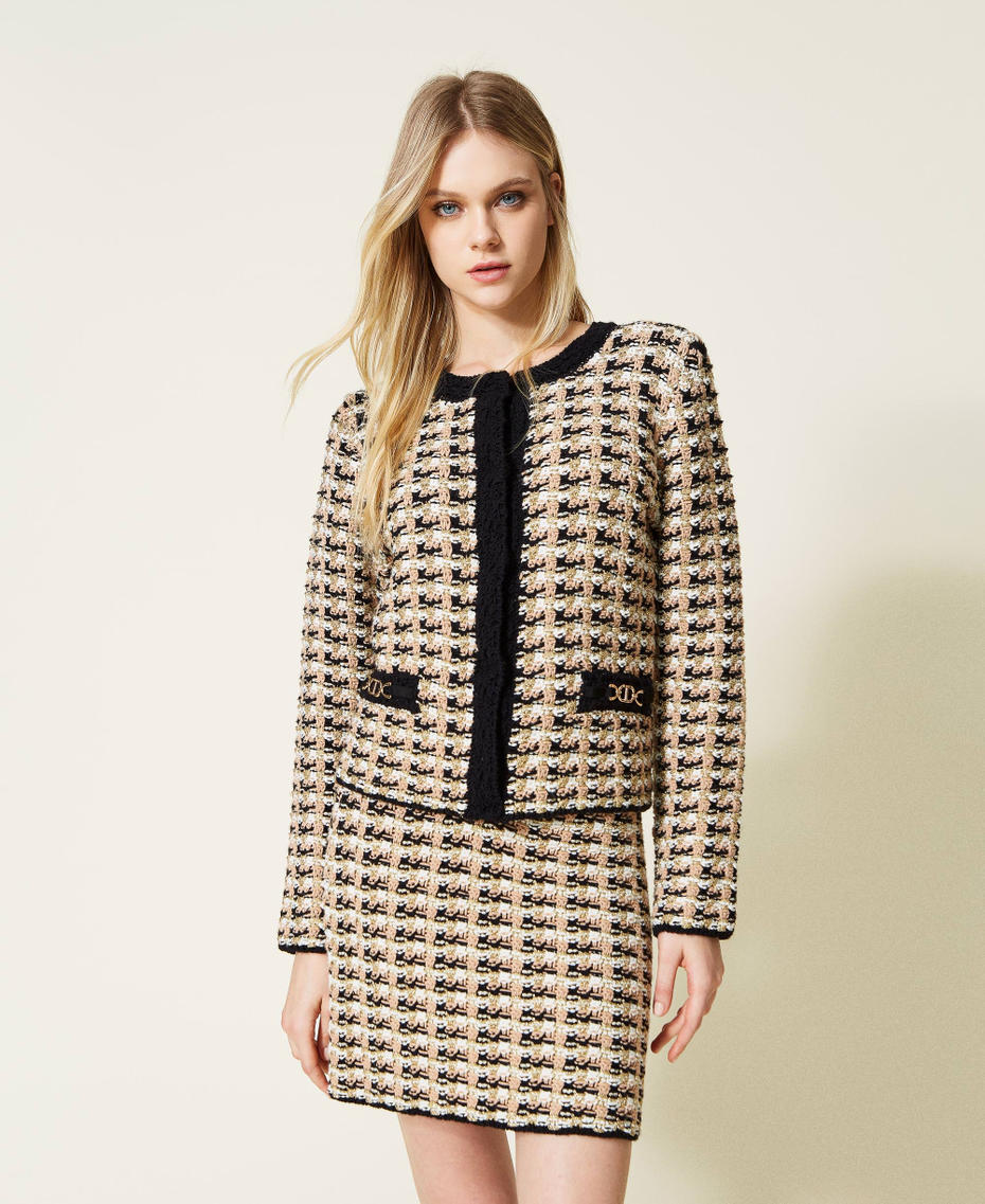 Jacquard knit jacket with houndstooth pattern