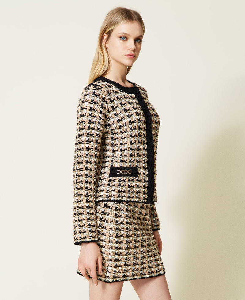 Jacquard knit jacket with houndstooth pattern