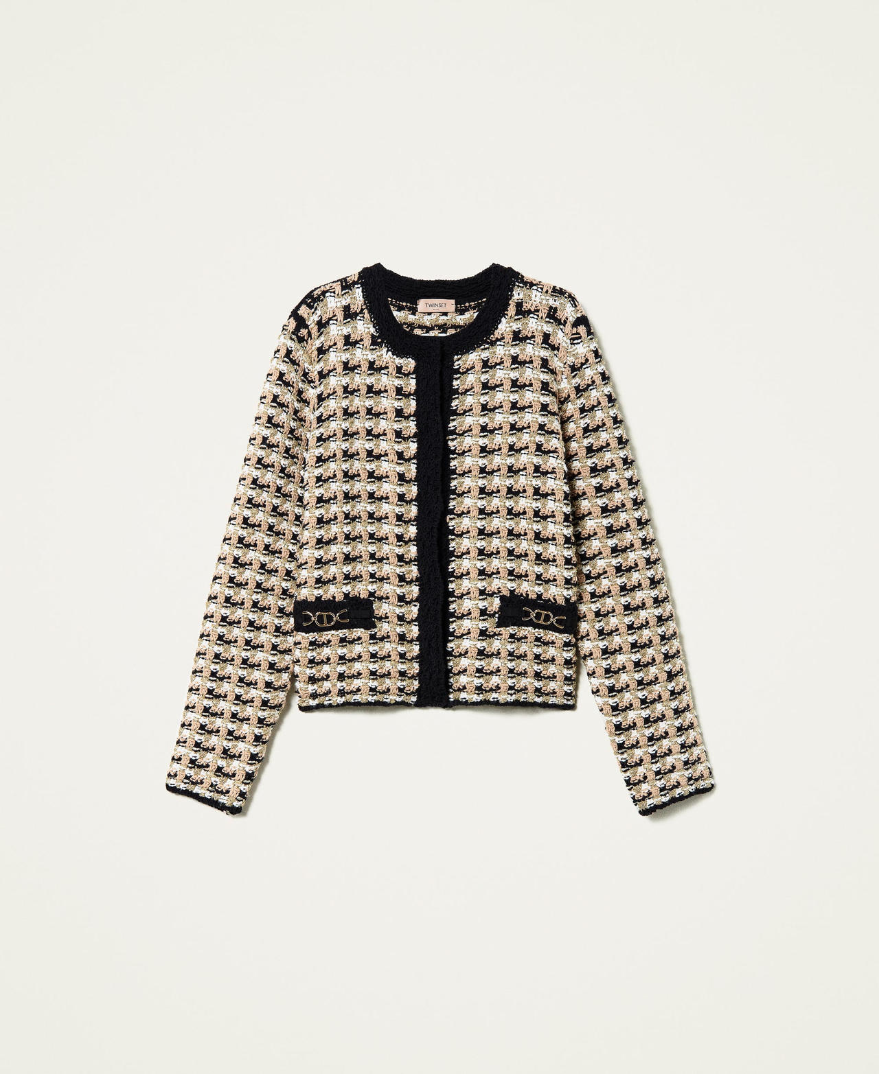 Jacquard knit jacket with houndstooth pattern