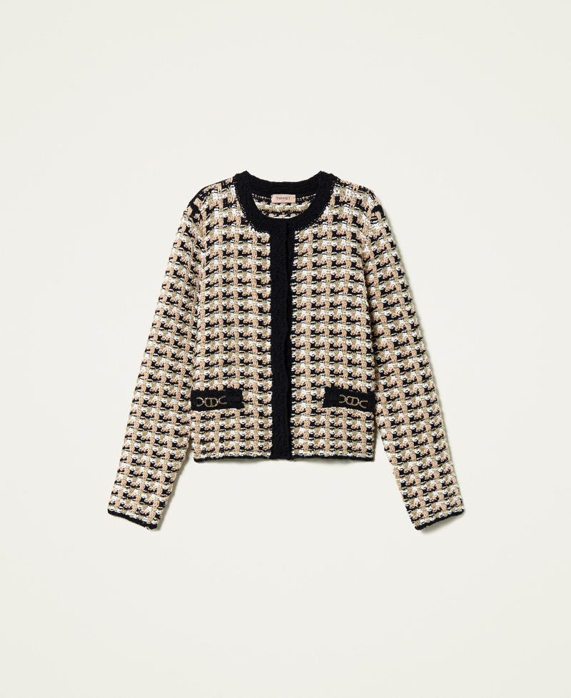 Jacquard knit jacket with houndstooth pattern