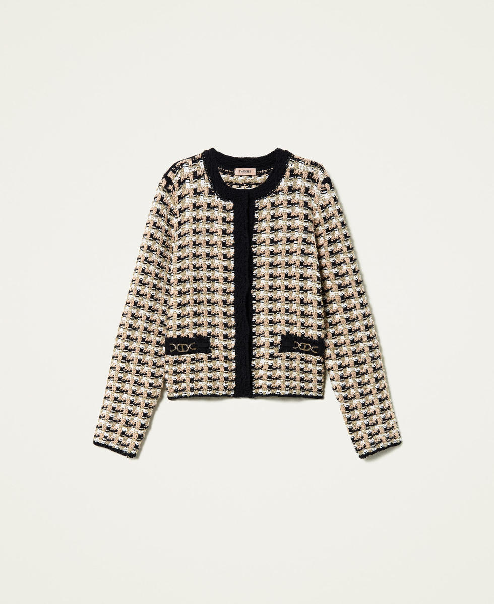 Jacquard knit jacket with houndstooth pattern