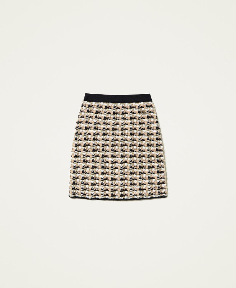 Mini-jupe en maille jacquard pied-de-poule Jacquard Multicolore Or Femme 222TT3391-0S