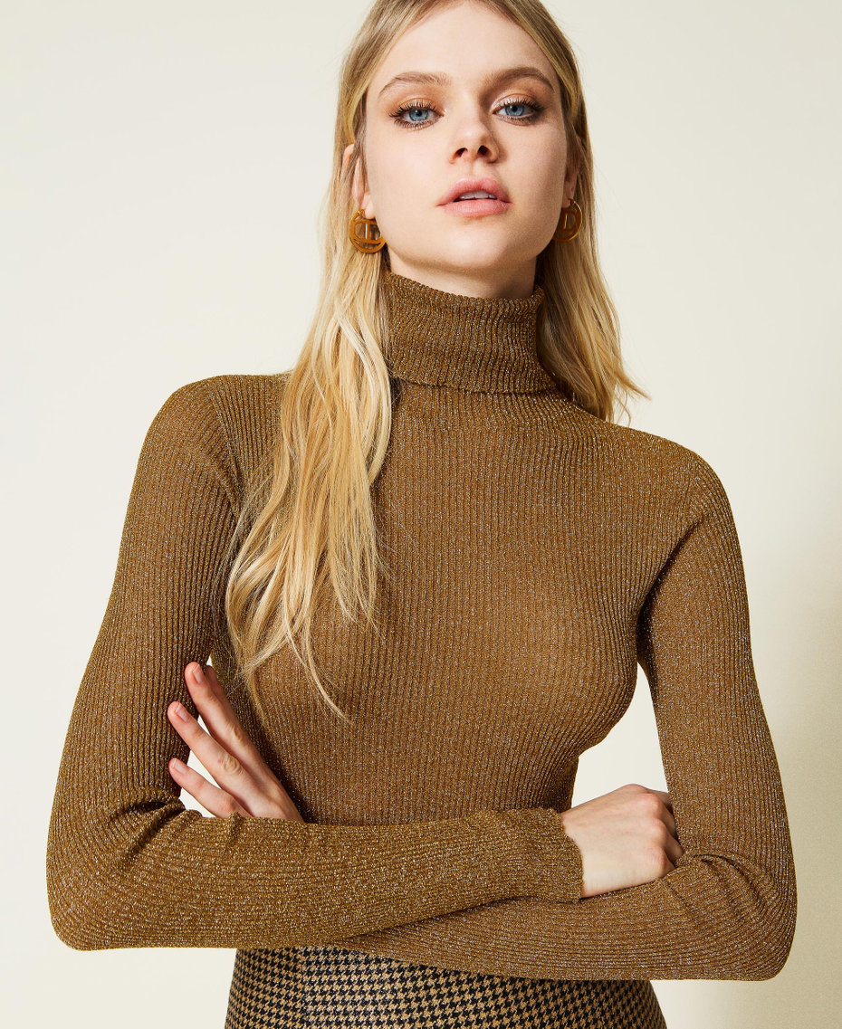 Seamless turtleneck jumper with lurex Dark Gold Lurex Woman 222TT3411_10160_01