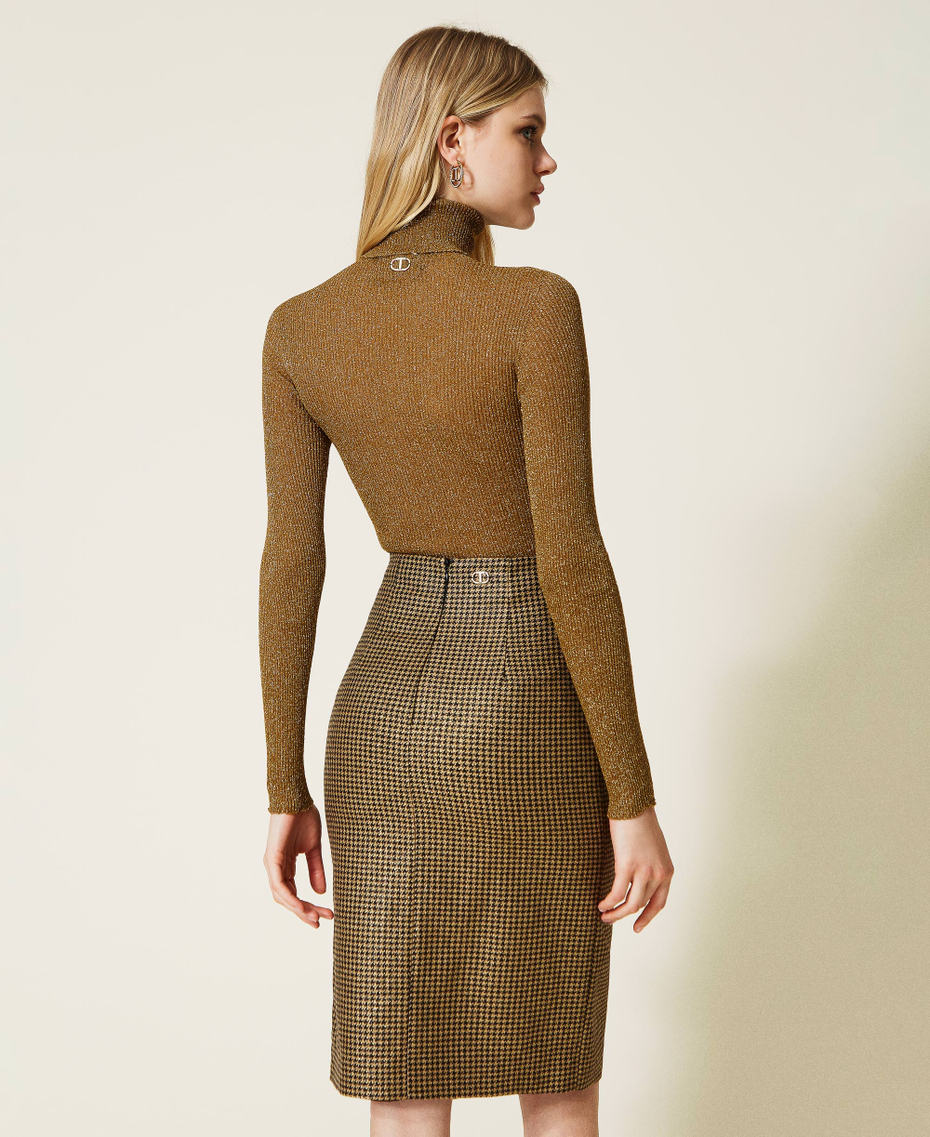 Seamless turtleneck jumper with lurex Dark Gold Lurex Woman 222TT3411_10160_04