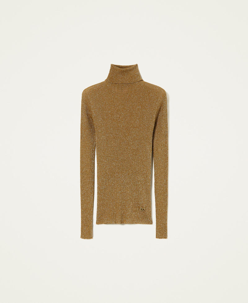 Seamless turtleneck jumper with lurex Dark Gold Lurex Woman 222TT3411_10160_0S