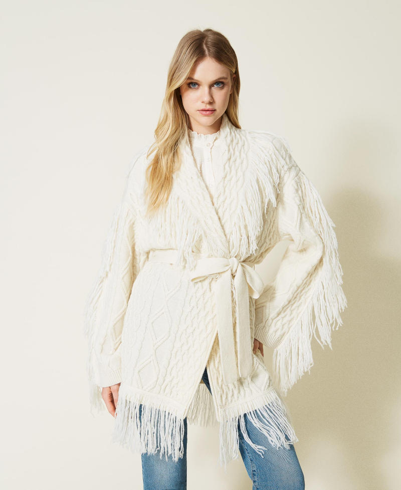 Cardigan en laine mélangée avec franges Blanc Neige Femme 222TT3440-01