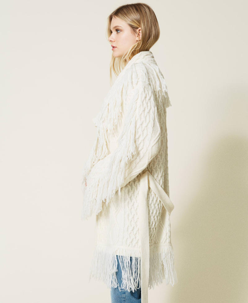 Cardigan en laine mélangée avec franges Blanc Neige Femme 222TT3440-02
