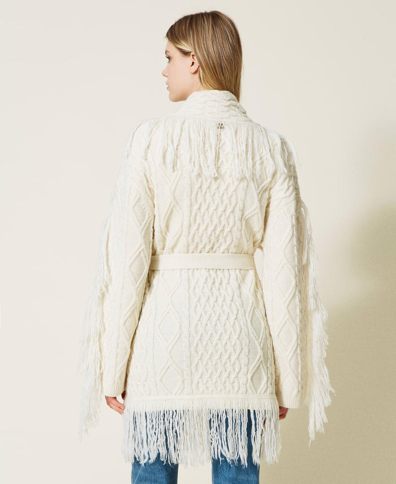 Cardigan en laine mélangée avec franges Blanc Neige Femme 222TT3440-03
