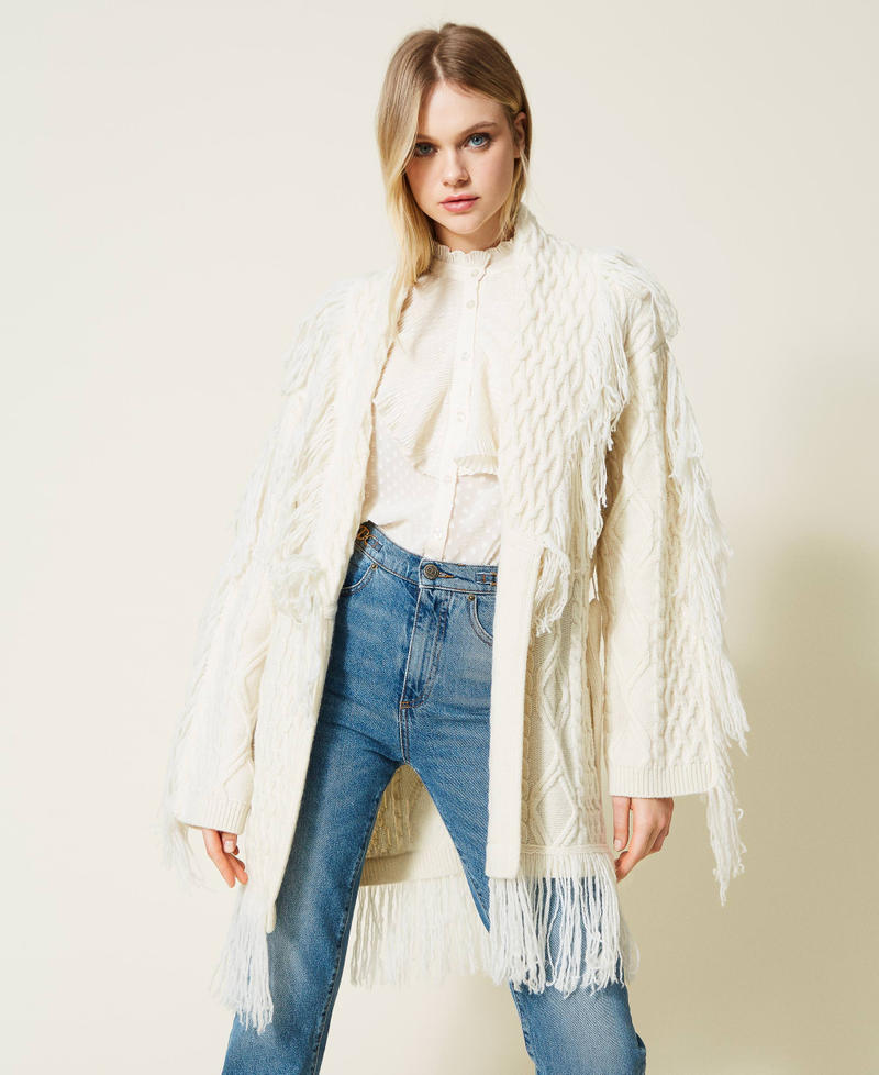 Wool blend cardigan with fringes