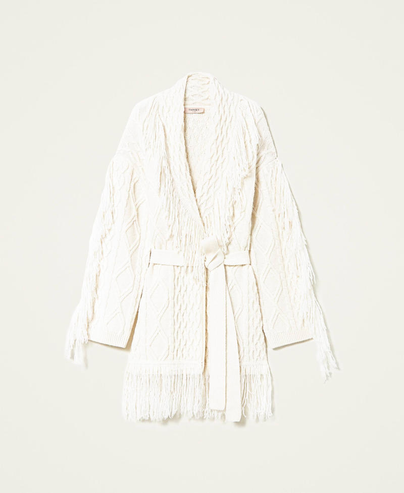 Wool blend cardigan with fringes White Snow Woman 222TT3440-0S