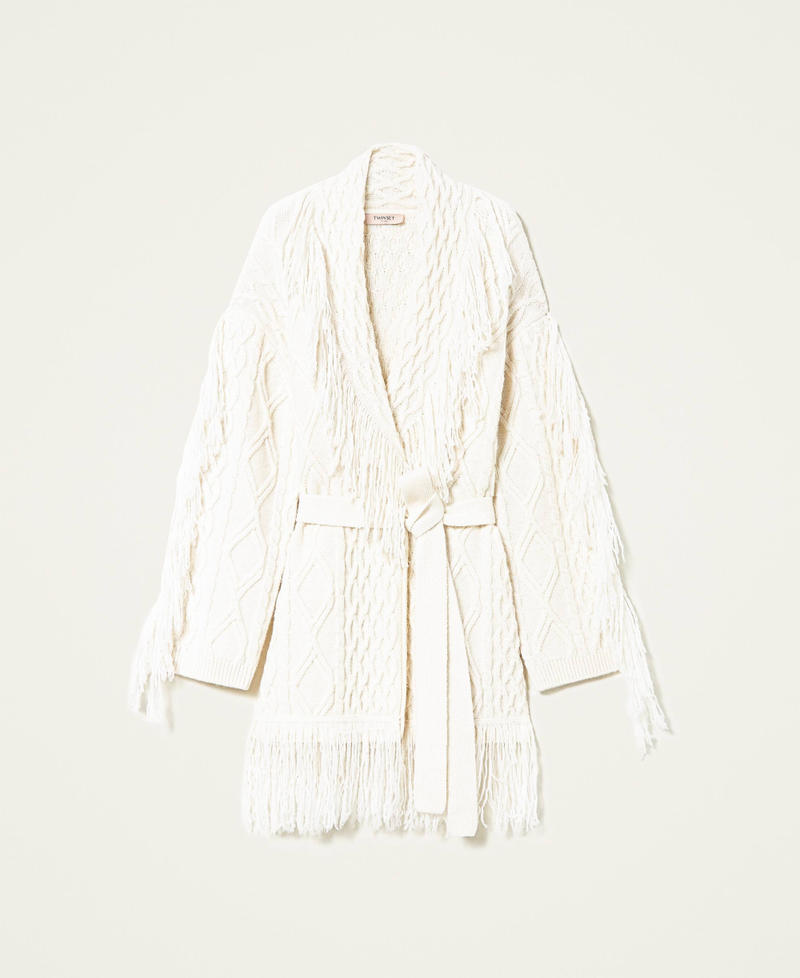 Wool blend cardigan with fringes