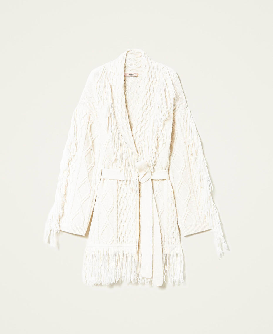 Wool blend cardigan with fringes
