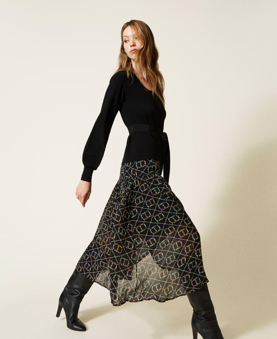 Abito seamless con inserto in georgette