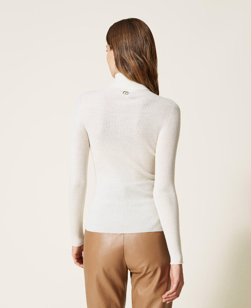Pull col roulé en laine sans coutures Blanc Neige Femme 222TT3561-04