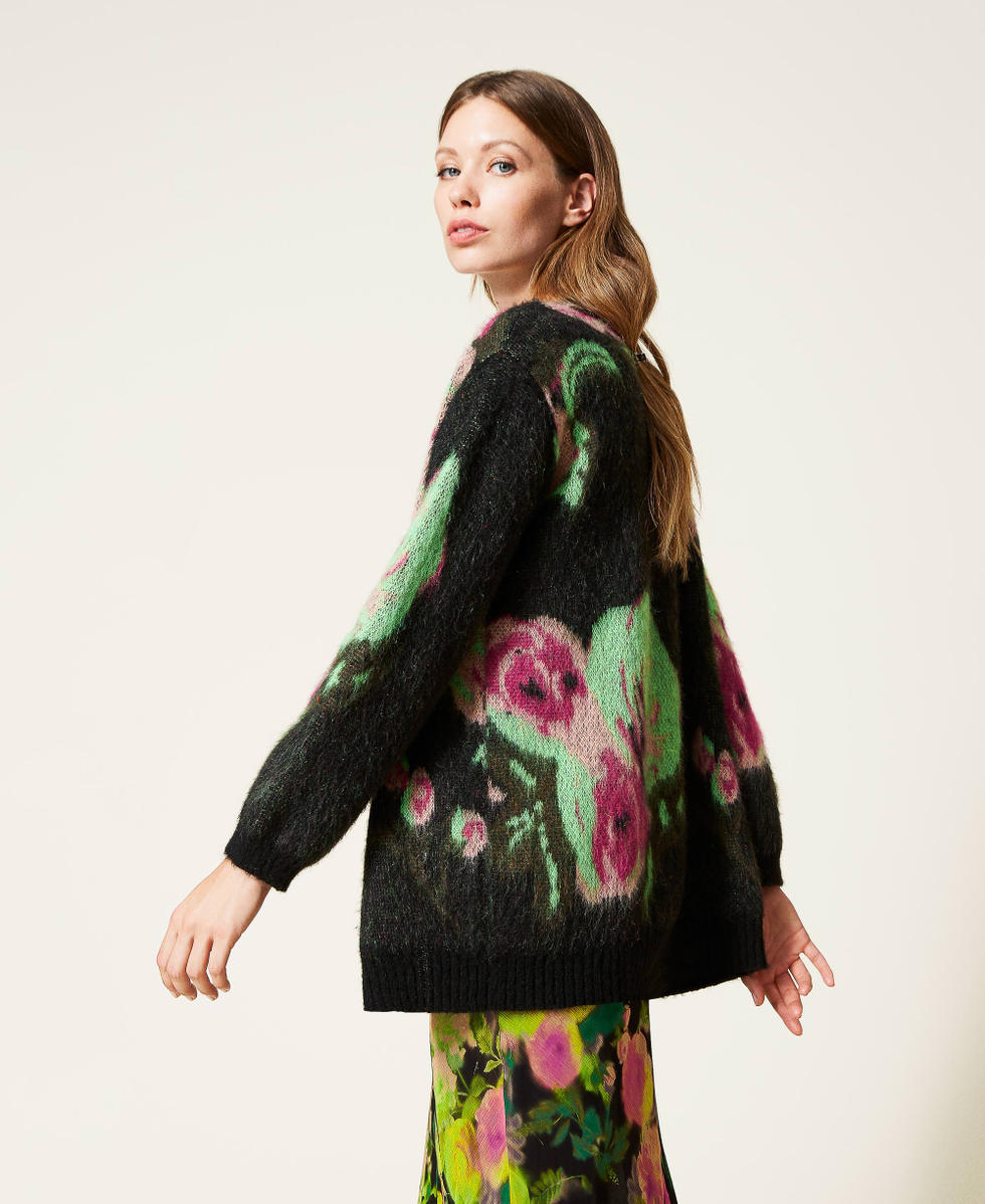 Pique jacquard mohair blend cardigan Woman, Black | TWINSET Milano