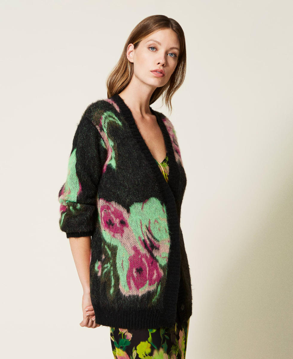 Pique jacquard mohair blend cardigan Woman, Black | TWINSET Milano