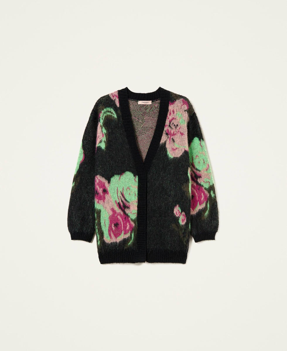 Pique jacquard mohair blend cardigan Woman, Black | TWINSET Milano