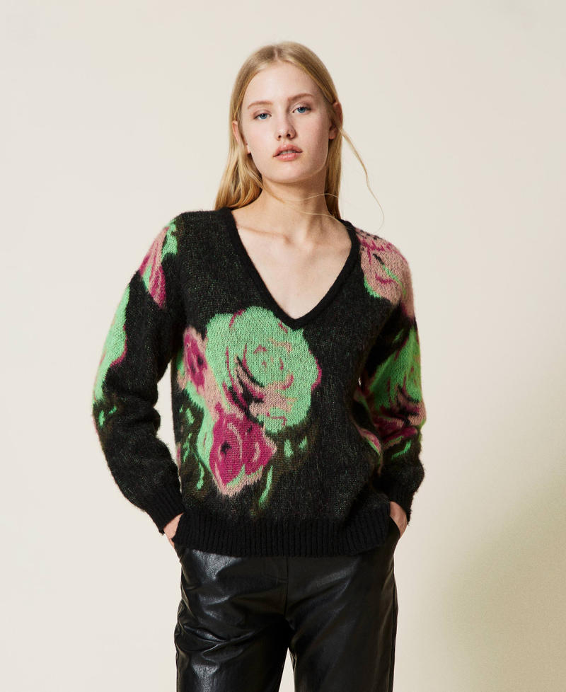 Pique jacquard mohair blend jumper