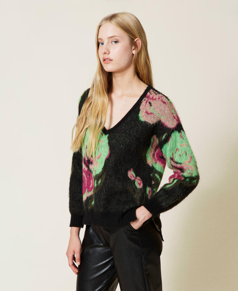 Pique jacquard mohair blend jumper