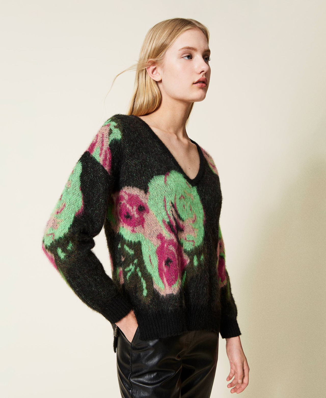 Pique jacquard mohair blend jumper