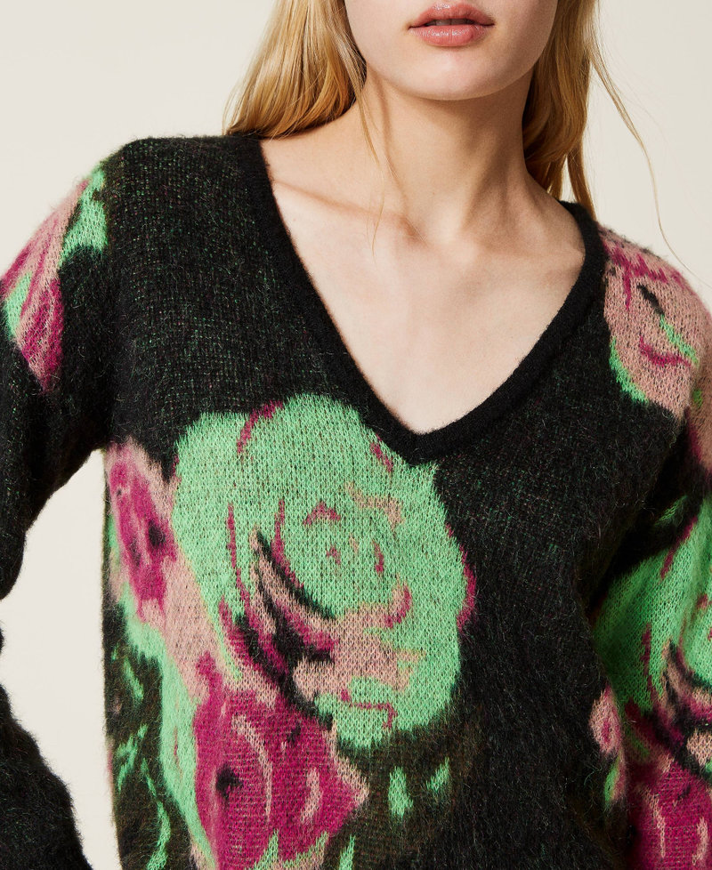 Pique jacquard mohair blend jumper