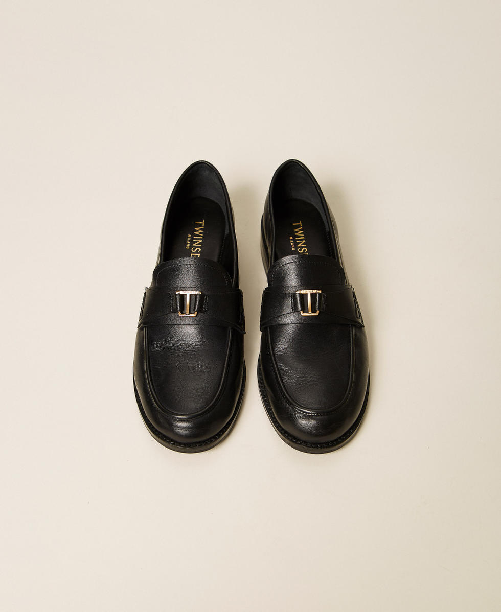 Leather loafers with logo Black Woman 262TCP020_00006_04