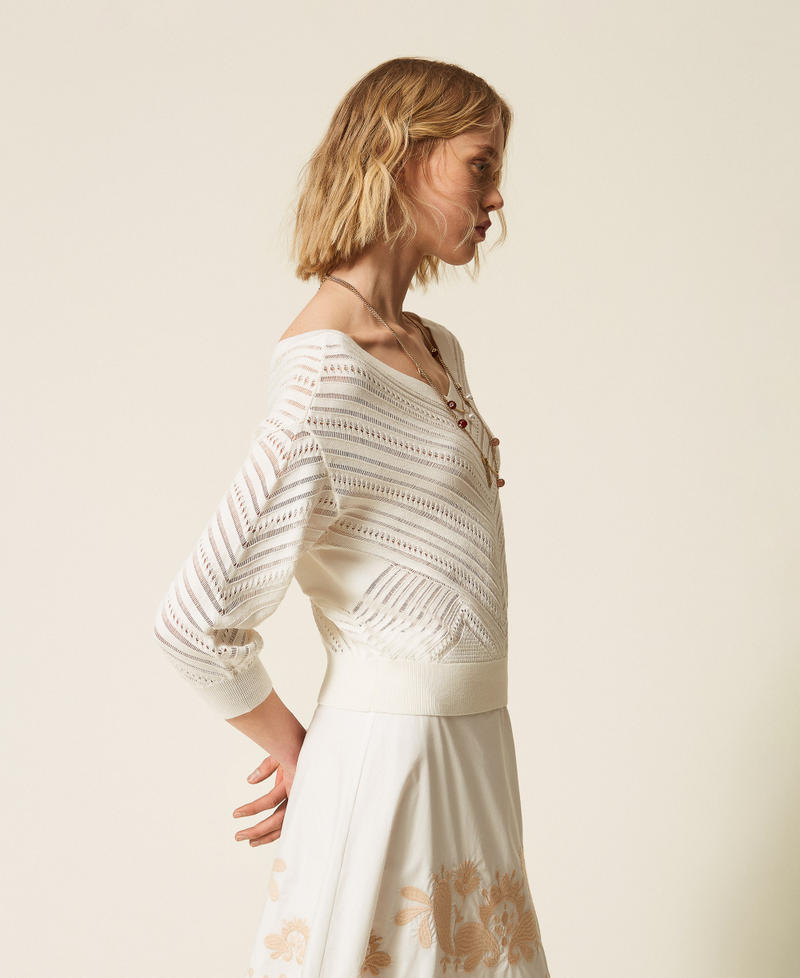 Pullover mit Durchbruchmuster im Zickzack-Design Mattwei&szlig; Frau 261AT3040_00526_02