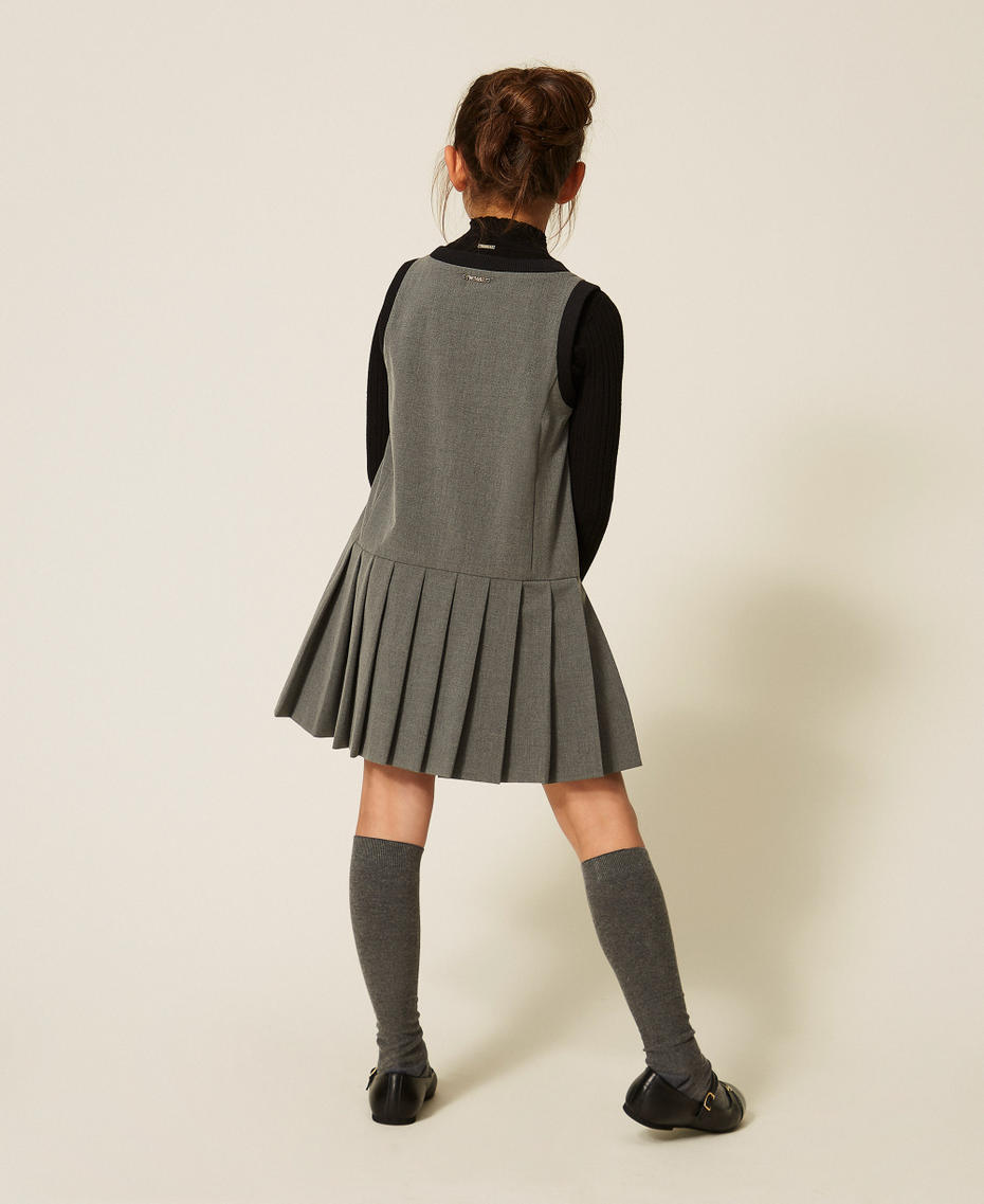 Robe courte en flanelle avec plis Gris Moyen Chin&eacute; Fille 262GJ2181_12838_03