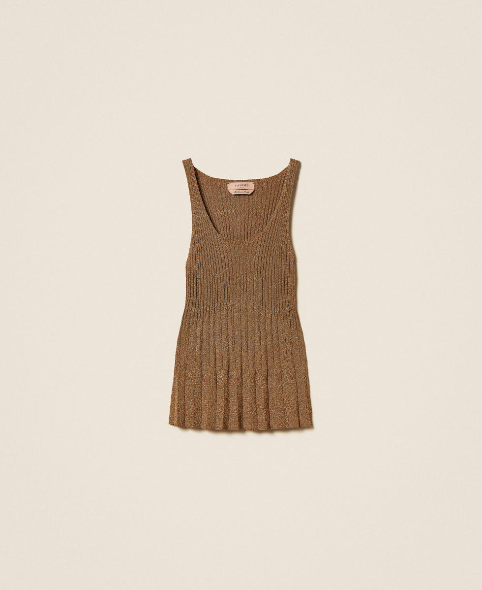 Stricktop mit Lurex "Bubinga Wood"-Braun Lurexgold Frau 261TP3041_13361_S0