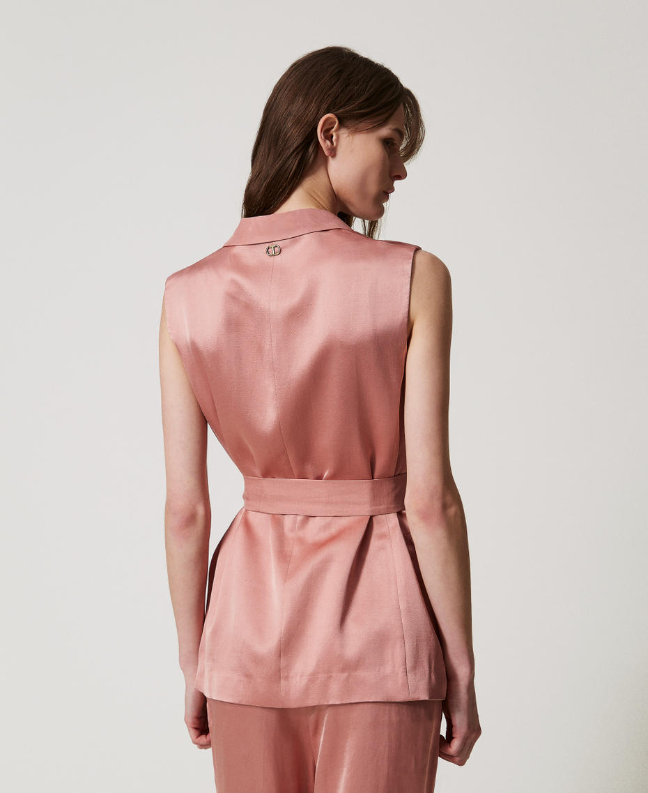 Envers satin waistcoat with belt Dusty Coral Woman 251TT2275_12364_03