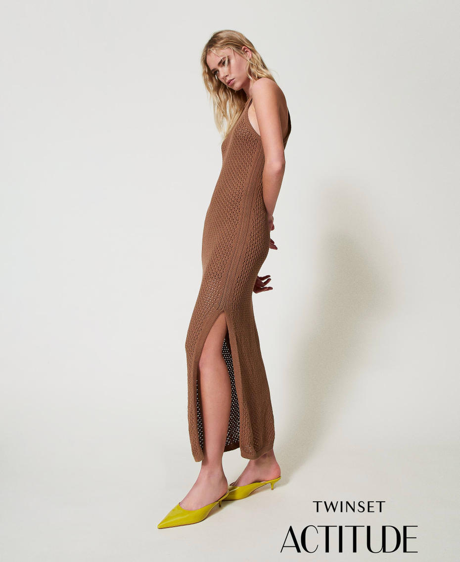 Fitted long knitted dress Dark Juta Woman 251AP3181_12116_PA