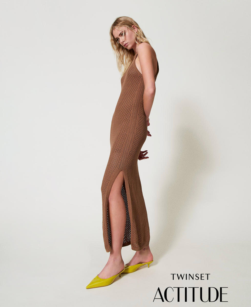 Fitted long knitted dress Dark Juta Woman 251AP3181_12116_PA