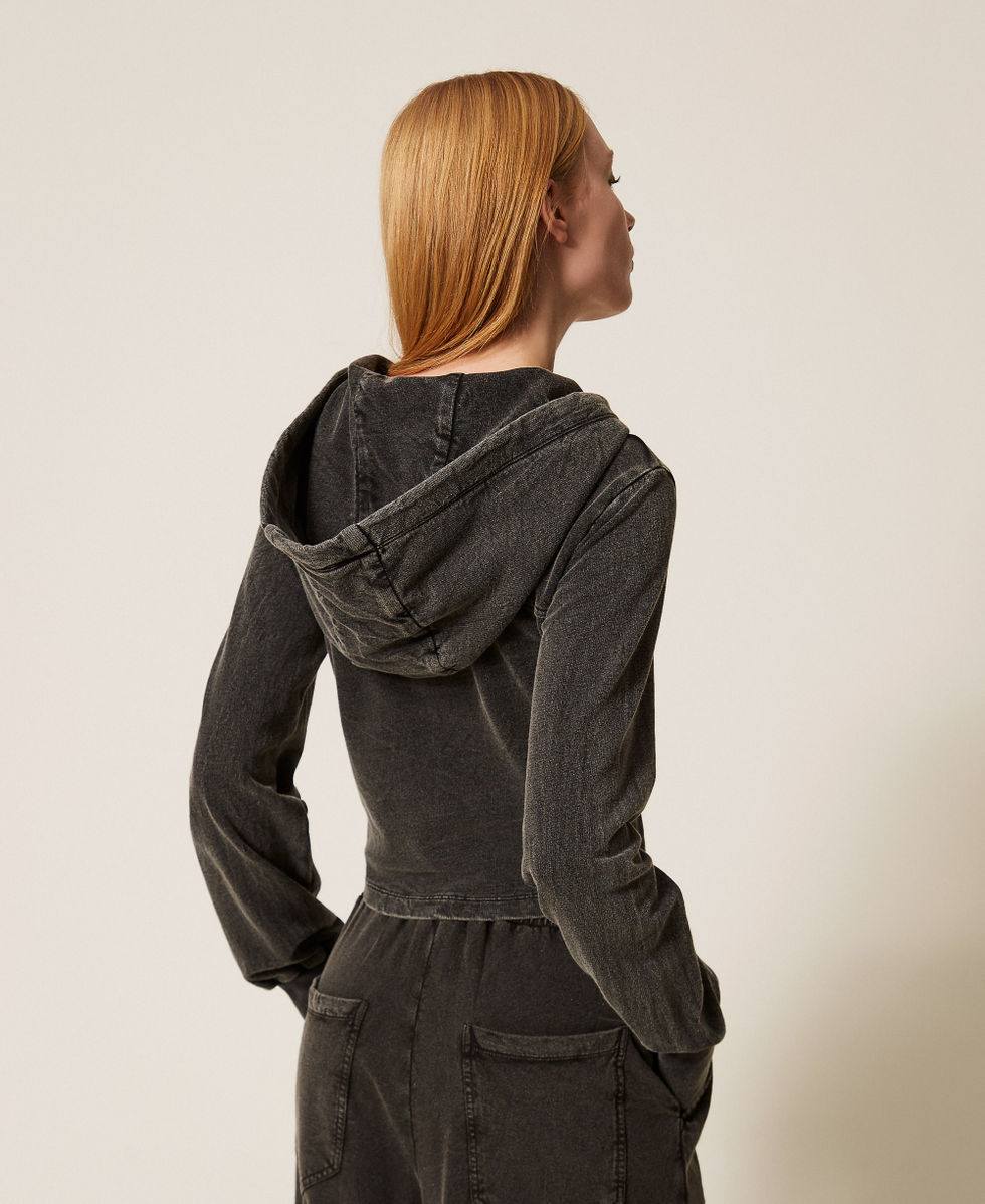Bustier-Sweatshirt mit Kapuze Schwarz Frau 261AP2414_00006_03