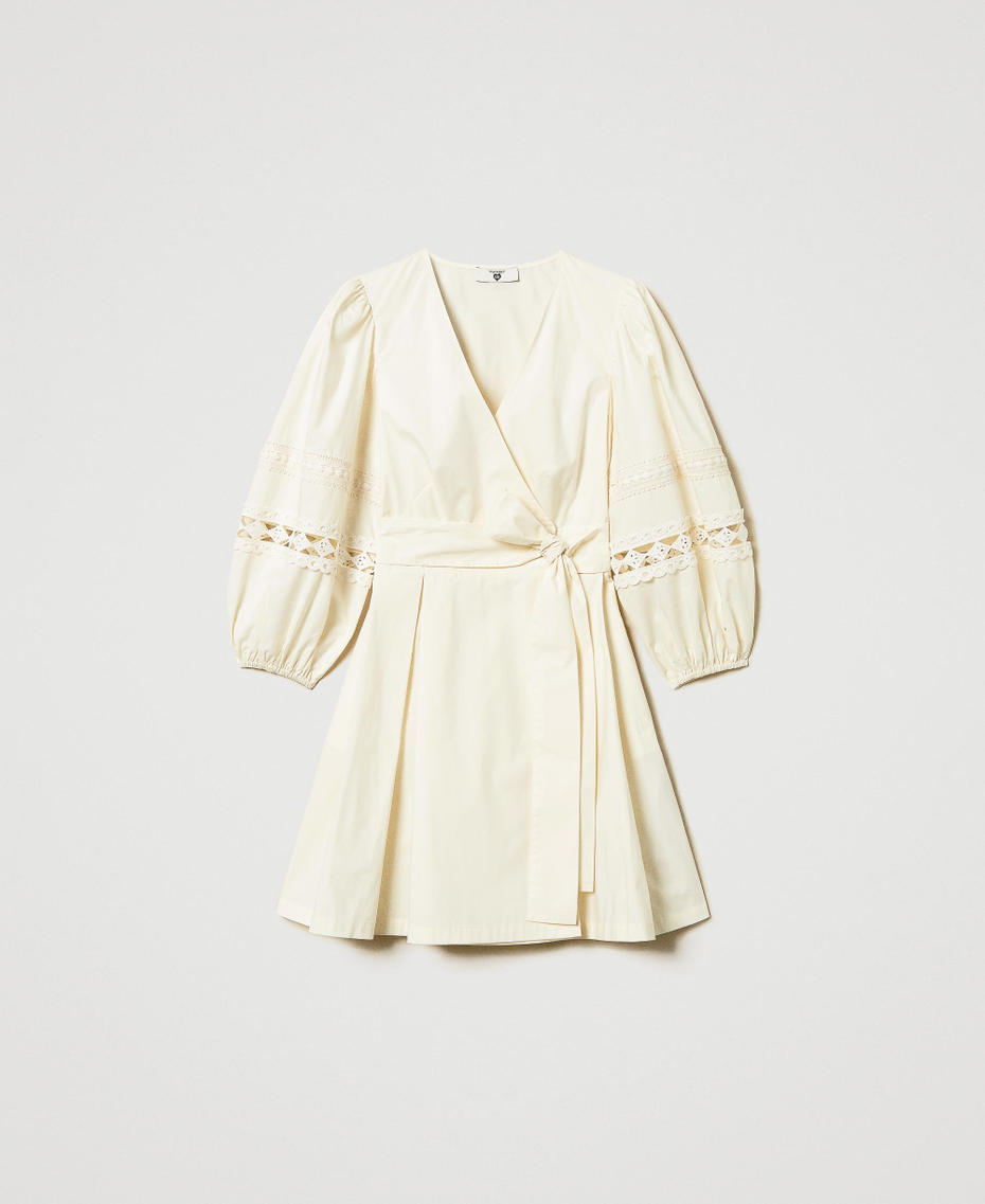 Short poplin dress with crochet detail Mother Of Pearl Woman 251LB2KEE_00059_S0