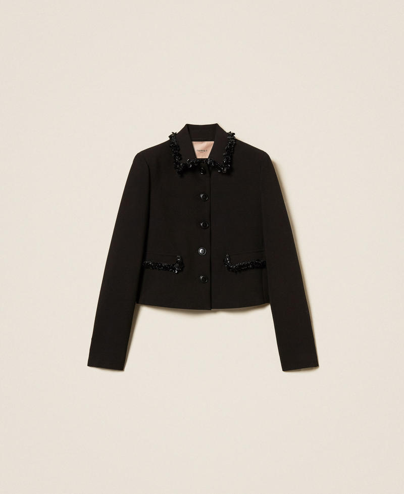 Crêpe jacket with embroidery Black Woman 252TT2230_00006_S0