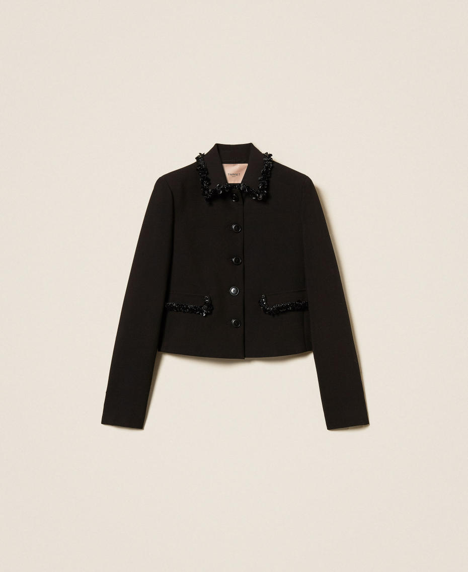 Crêpe jacket with embroidery Black Woman 252TT2230_00006_S0
