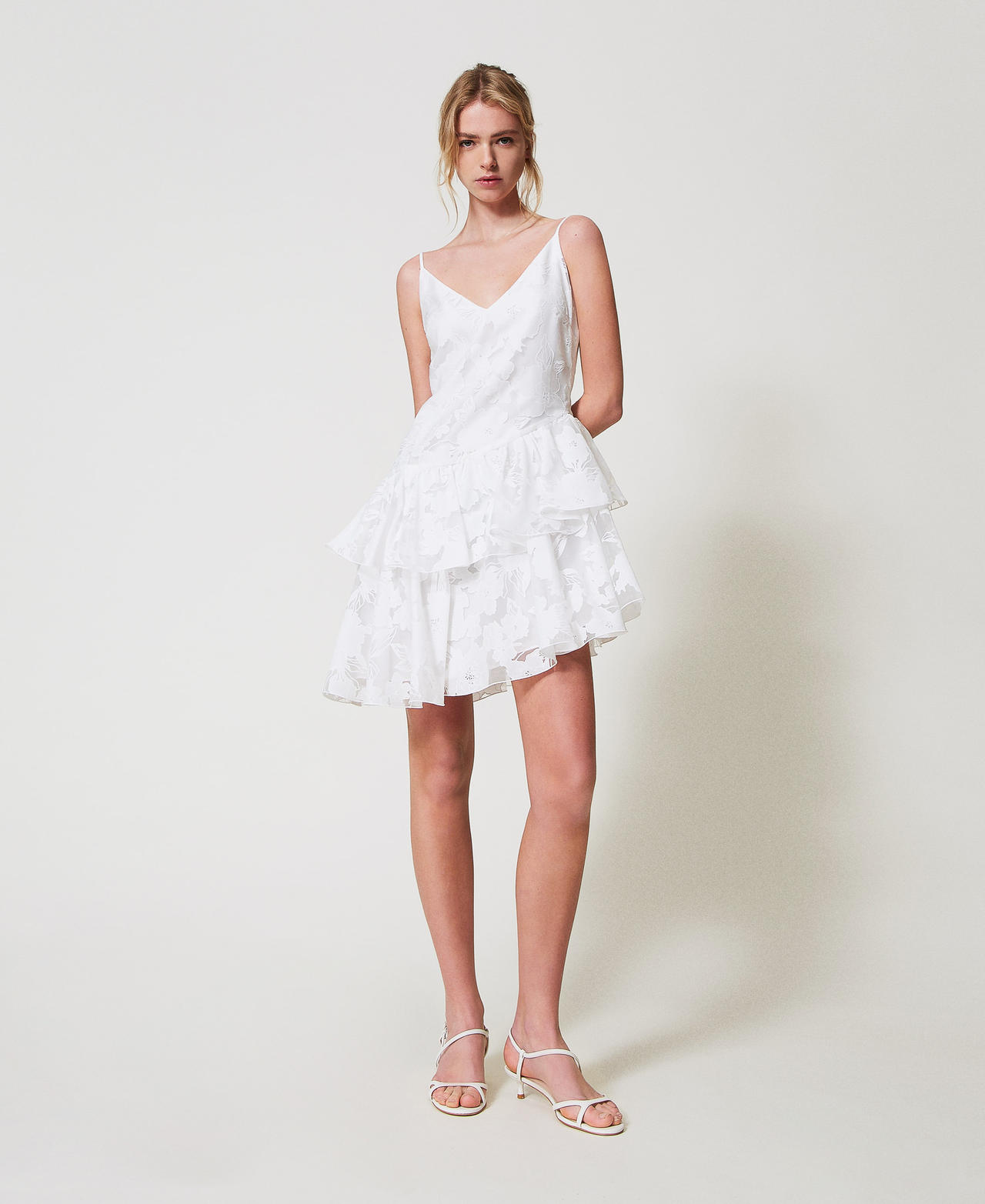 Short fil coup&eacute; organza dress "Papers" White Woman 251AP2410_00840_01