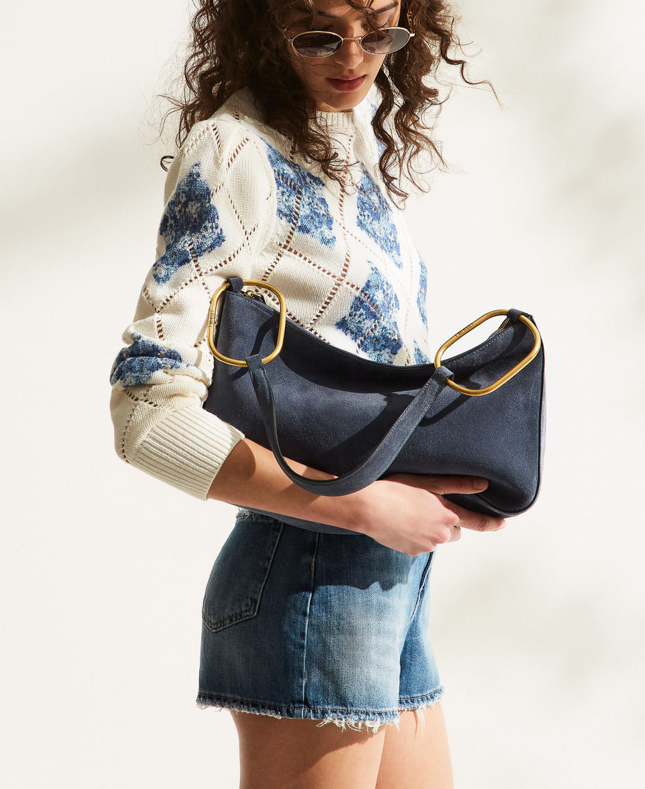 'Liliane' medium suede bag with rings "True Navy" Blue Woman 261TB7086_05259_T0