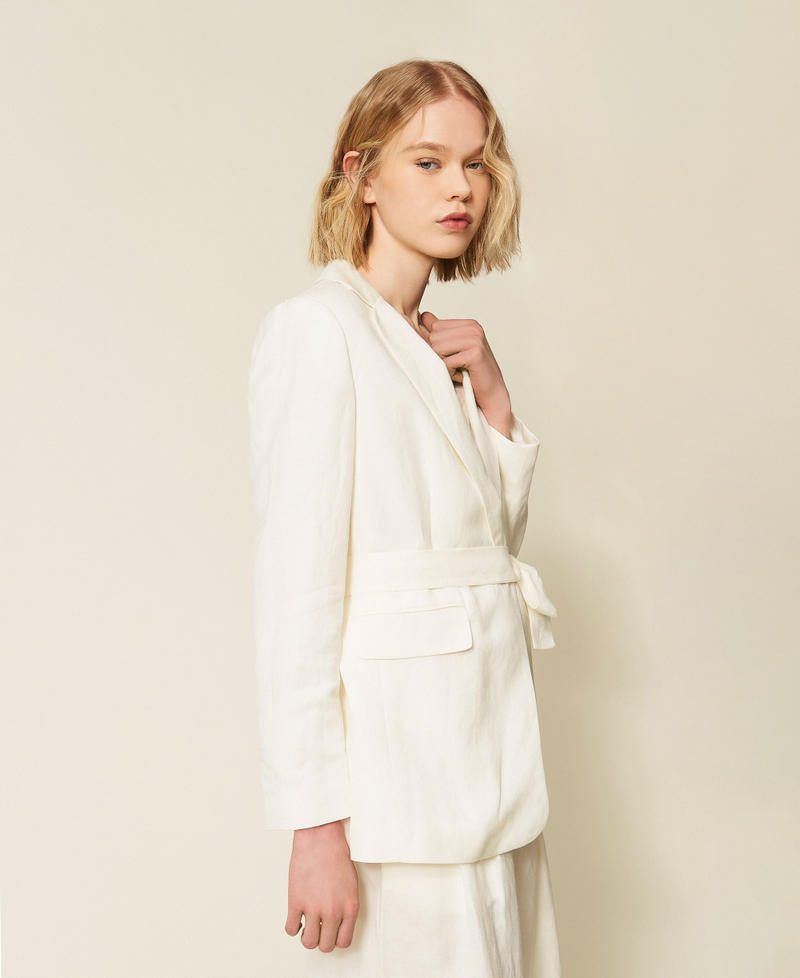 Linen blend blazer with belt Off White Woman 261LL2NHH_00526_02