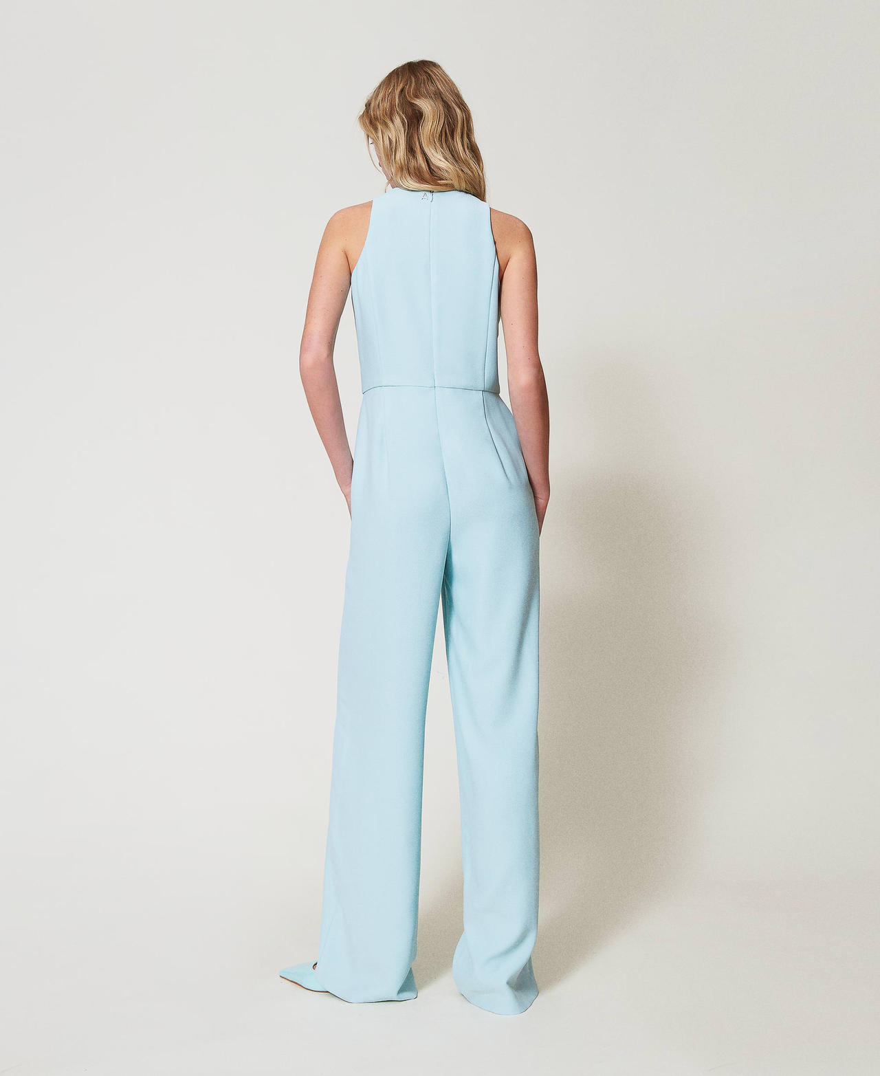 Long crêpe piquet jumpsuit Light Canal Blue Woman 251AP2336_12134_02
