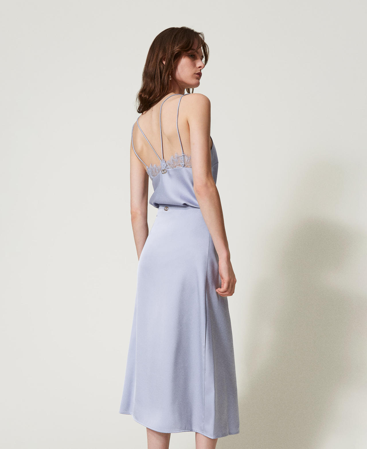 Falda midi de raso y encaje Flores de Lila Mujer 251TQ2011_00703_03